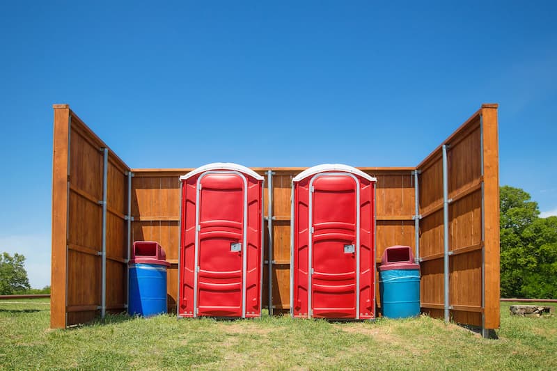 Short-term porta potty units staged for delivery in Davison, Michigan
